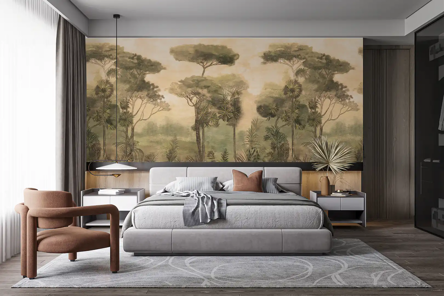 Forêt tropicale aquarelle brune