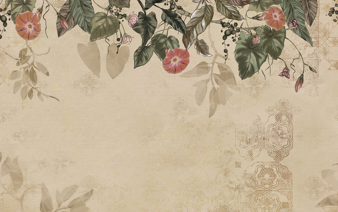 Middernacht Bloom Mural Beige Sample